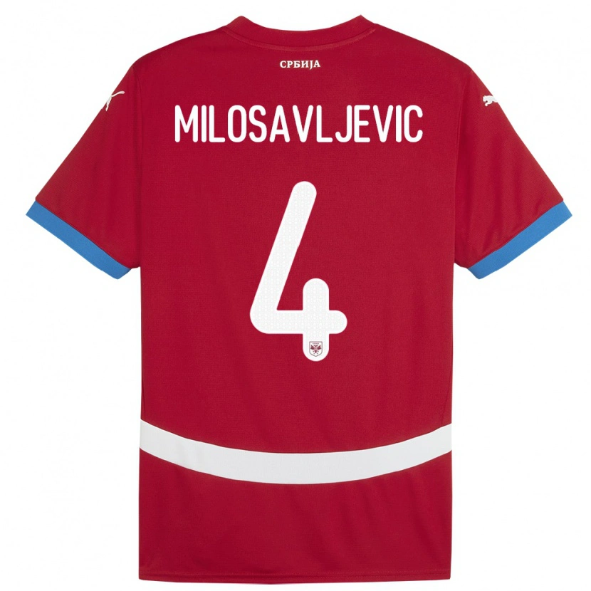 Danxen Hombre Camiseta Serbia Veljko Milosavljevic #4 Rojo 1ª Equipación 24-26 La Camisa
