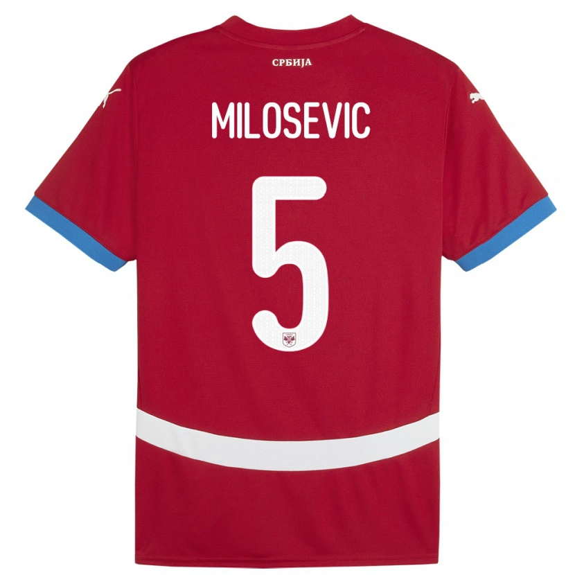 Danxen Hombre Camiseta Serbia Jovan Milosevic #5 Rojo 1ª Equipación 24-26 La Camisa