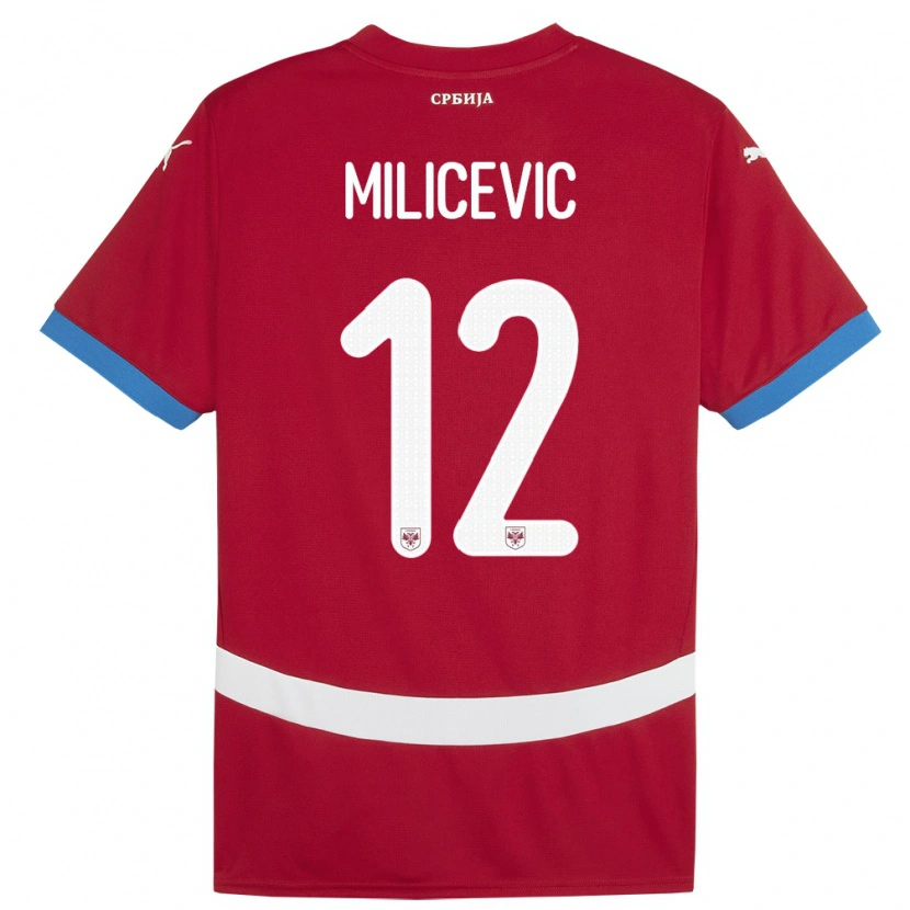 Danxen Hombre Camiseta Serbia Marko Milicevic #12 Rojo 1ª Equipación 24-26 La Camisa