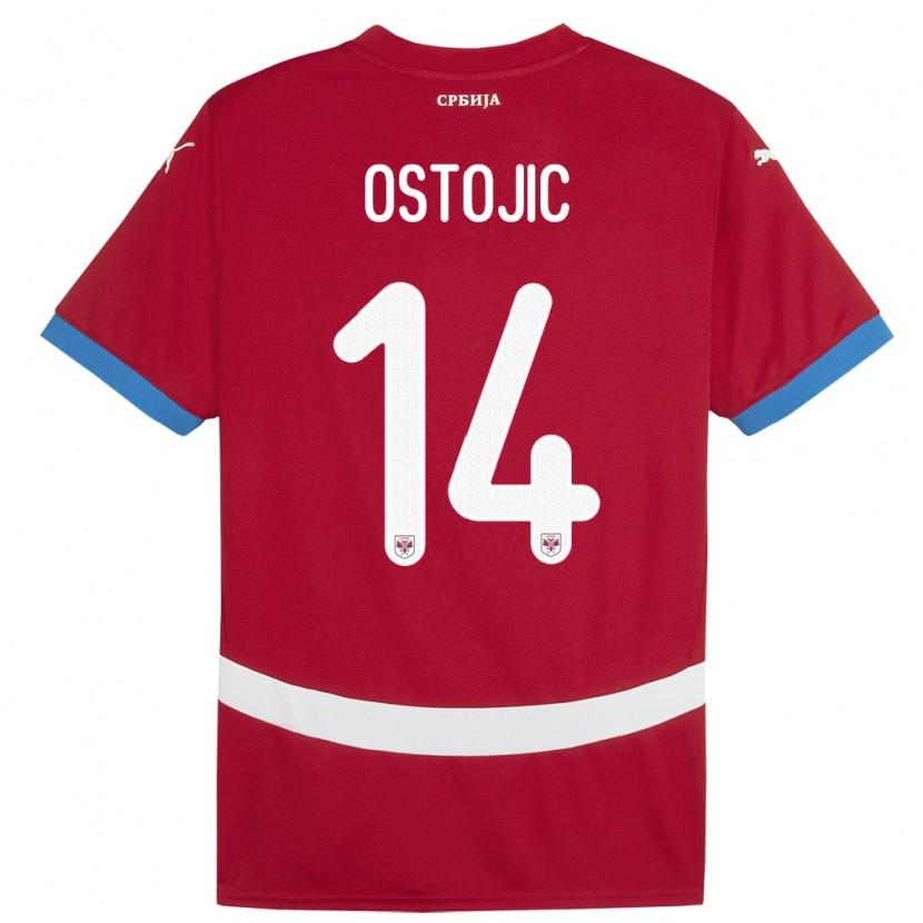 Danxen Hombre Camiseta Serbia Jovan Ostojic #14 Rojo 1ª Equipación 24-26 La Camisa