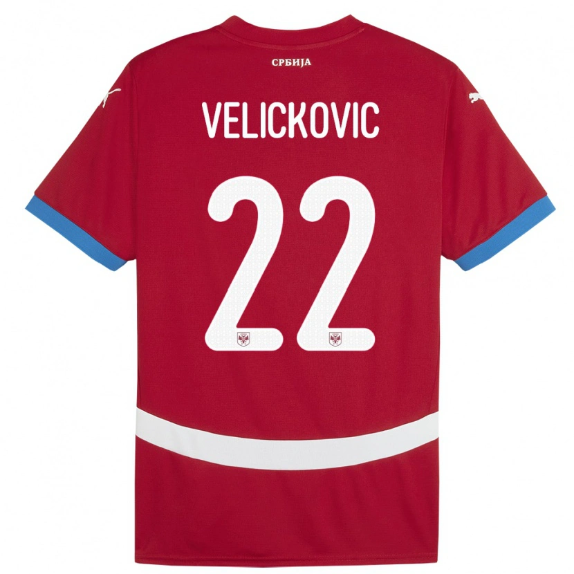 Danxen Hombre Camiseta Serbia Marko Velickovic #22 Rojo 1ª Equipación 24-26 La Camisa