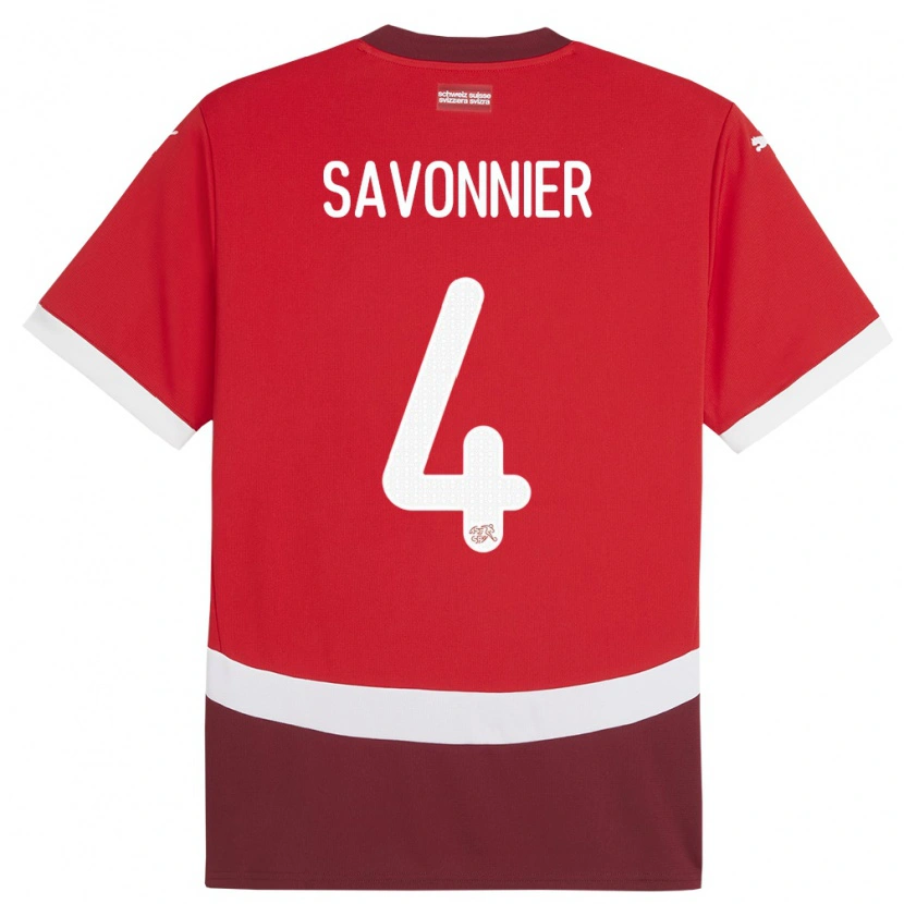 Danxen Hombre Camiseta Suiza Nelson Savonnier #4 Rojo 1ª Equipación 24-26 La Camisa