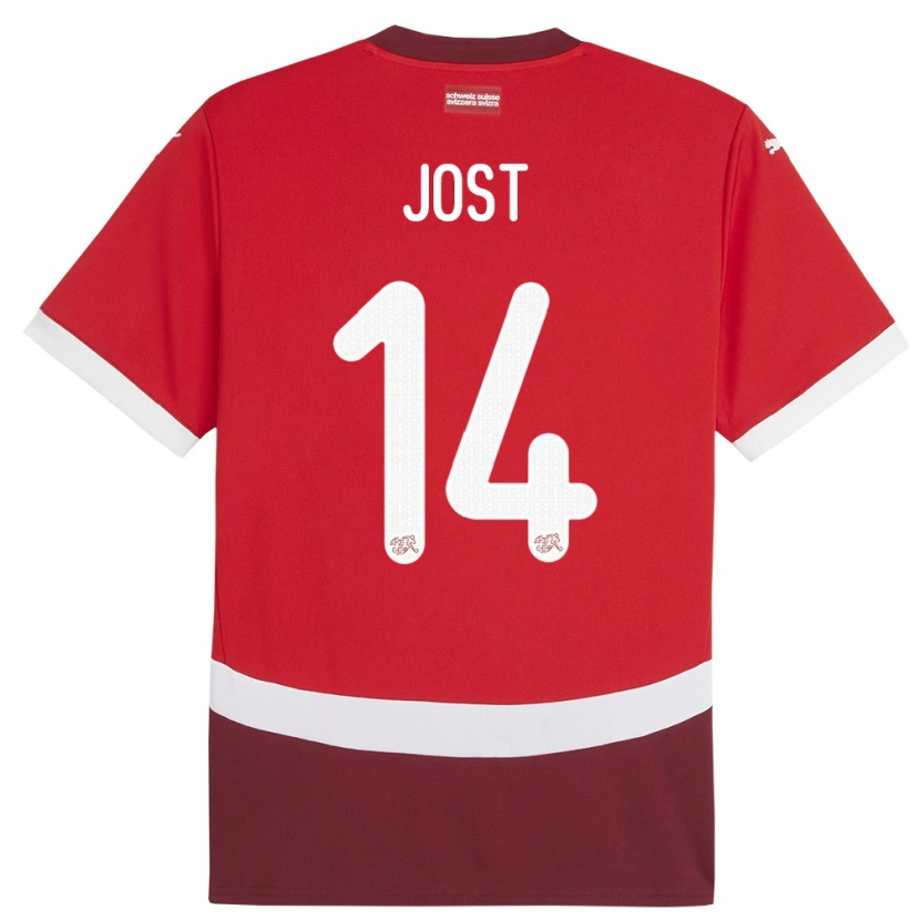 Danxen Hombre Camiseta Suiza Tristan Jost #14 Rojo 1ª Equipación 24-26 La Camisa