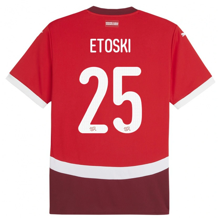Danxen Hombre Camiseta Suiza Edin Etoski #25 Rojo 1ª Equipación 24-26 La Camisa