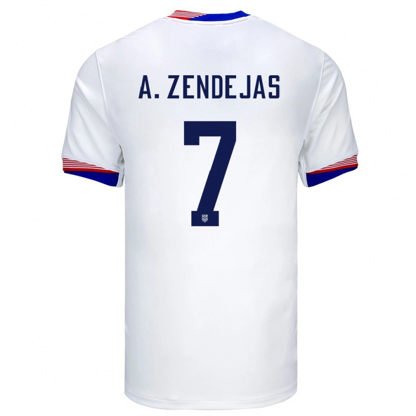 Danxen Hombre Camiseta Estados Unidos Álex Zendejas #7 Blanco 1ª Equipación 24-26 La Camisa