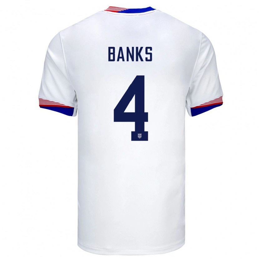 Danxen Hombre Camiseta Estados Unidos Noahkai Banks #4 Blanco 1ª Equipación 24-26 La Camisa