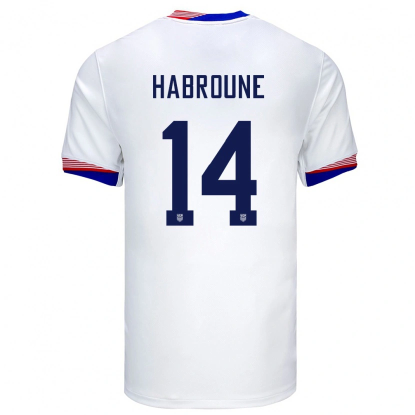 Danxen Hombre Camiseta Estados Unidos Taha Habroune #14 Blanco 1ª Equipación 24-26 La Camisa
