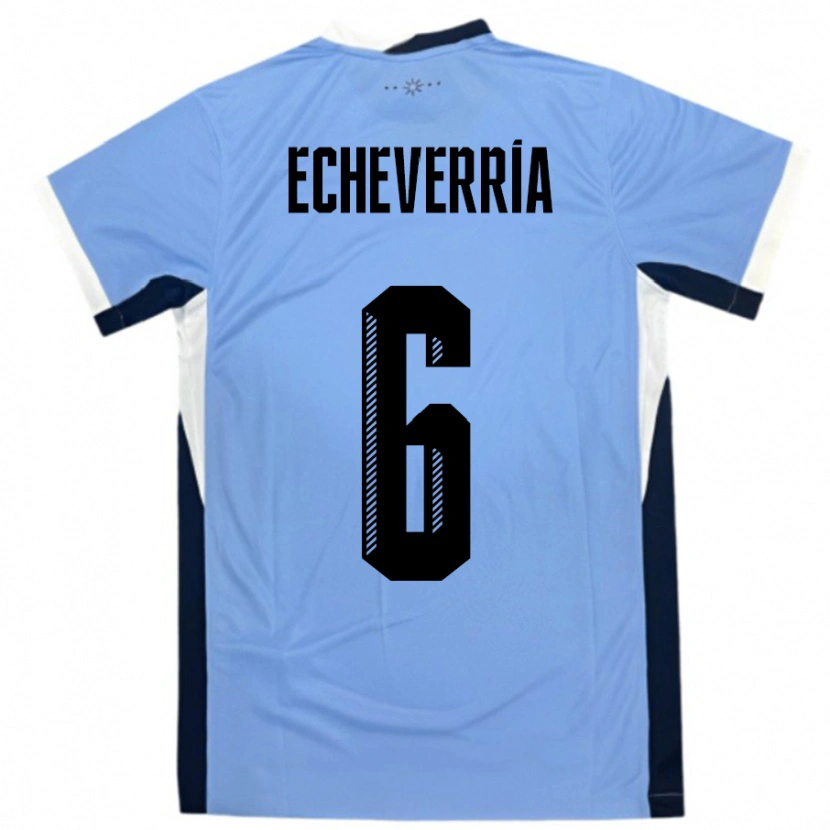 Danxen Hombre Camiseta Uruguay Juan Echeverria #6 Blanco Negro 1ª Equipación 24-26 La Camisa
