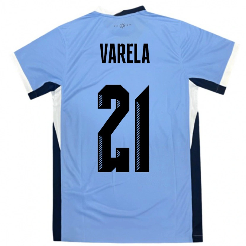 Danxen Hombre Camiseta Uruguay Gullermo Varela #21 Blanco Negro 1ª Equipación 24-26 La Camisa
