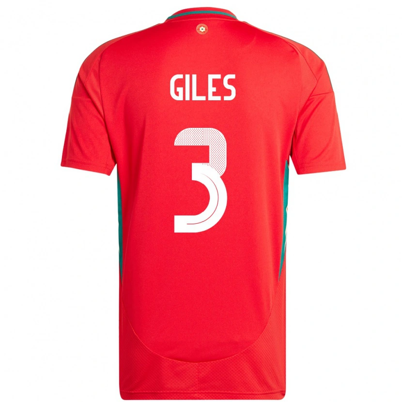 Danxen Hombre Camiseta Gales Luey Giles #3 Rojo 1ª Equipación 24-26 La Camisa