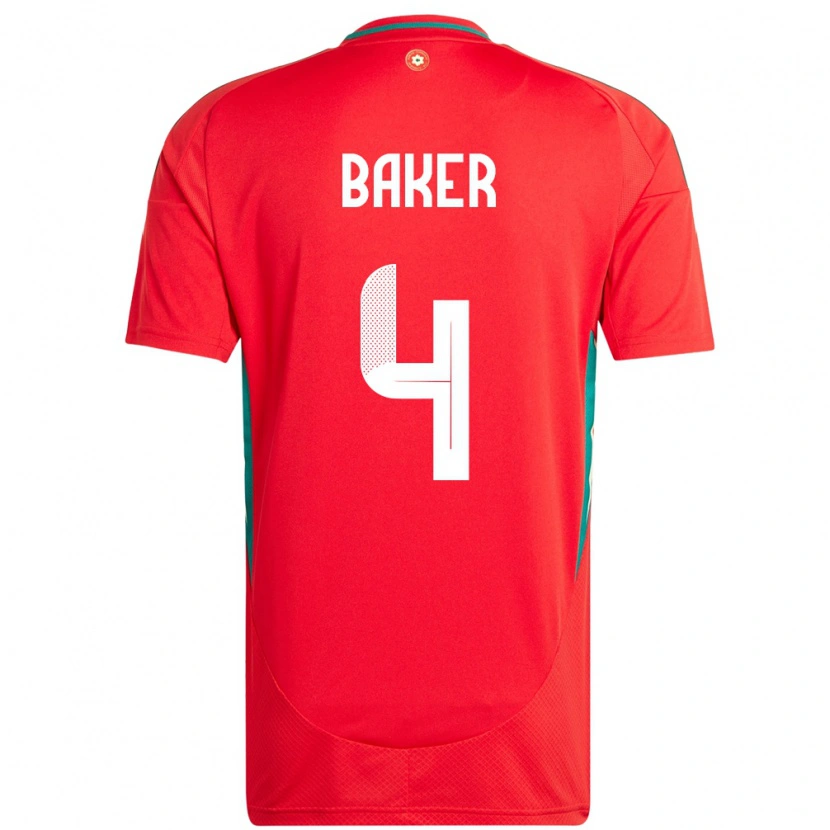 Danxen Hombre Camiseta Gales Matthew Baker #4 Rojo 1ª Equipación 24-26 La Camisa
