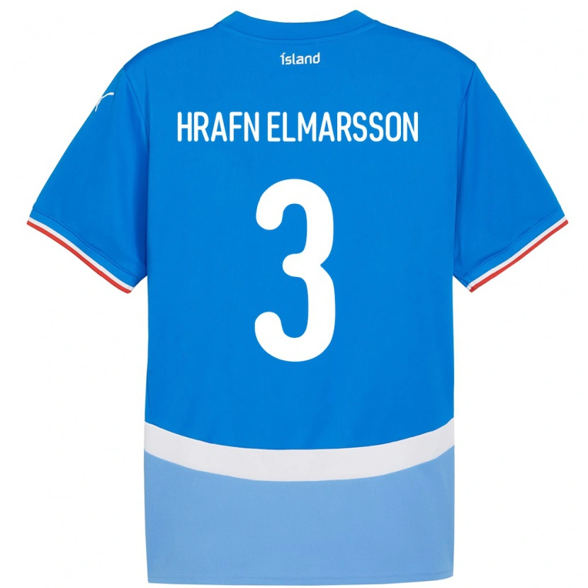 Danxen Hombre Camiseta Islandia Leó Hrafn Elmarsson #3 Azul 1ª Equipación 24-26 La Camisa