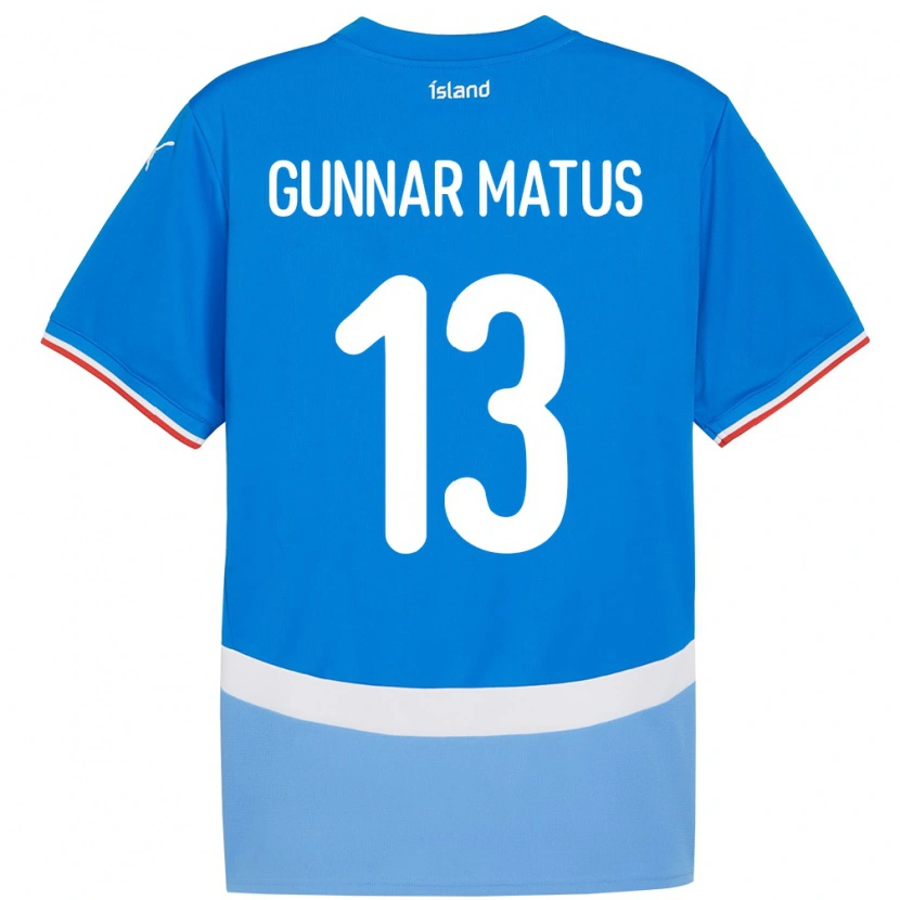 Danxen Hombre Camiseta Islandia Aron Gunnar Matus #13 Azul 1ª Equipación 24-26 La Camisa