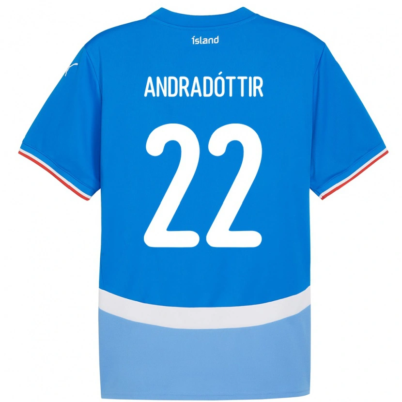 Danxen Hombre Camiseta Islandia Amanda Andradóttir #22 Azul 1ª Equipación 24-26 La Camisa