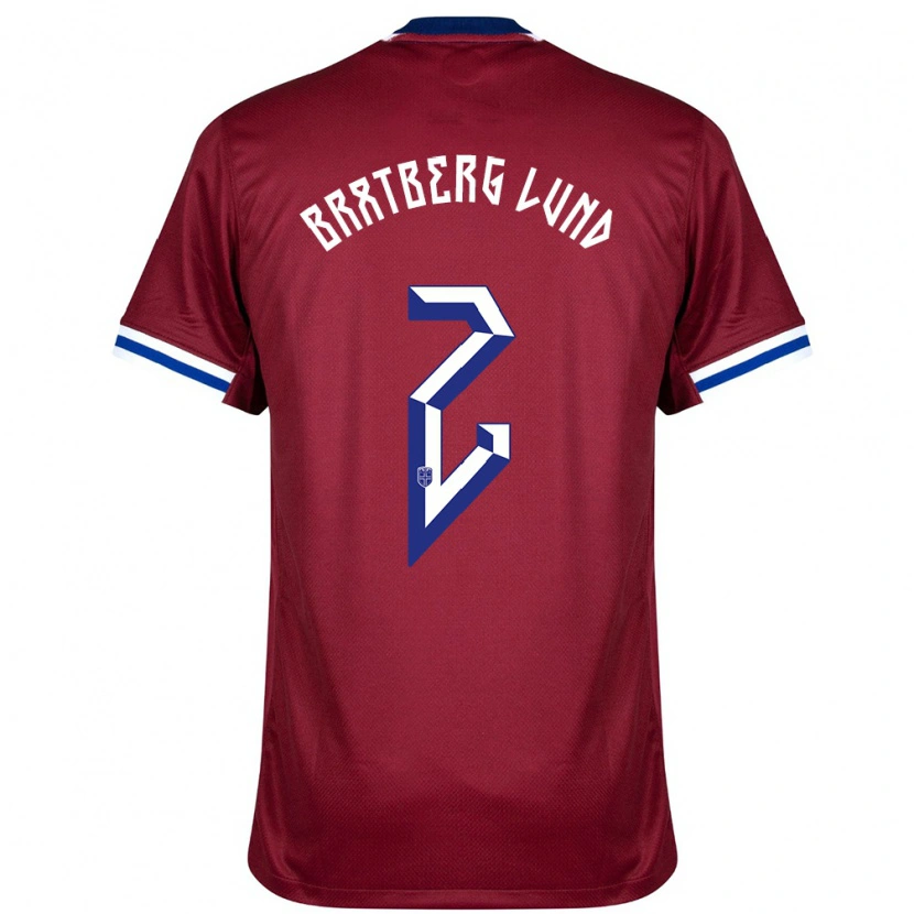 Danxen Hombre Camiseta Noruega Marit Bratberg Lund #2 Rojo Azul Blanco 1ª Equipación 24-26 La Camisa