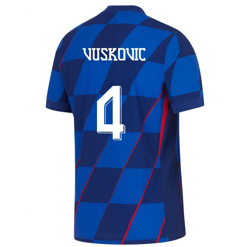 Danxen Hombre Camiseta Croacia Luka Vuskovic #4 Azul 2ª Equipación 24-26 La Camisa