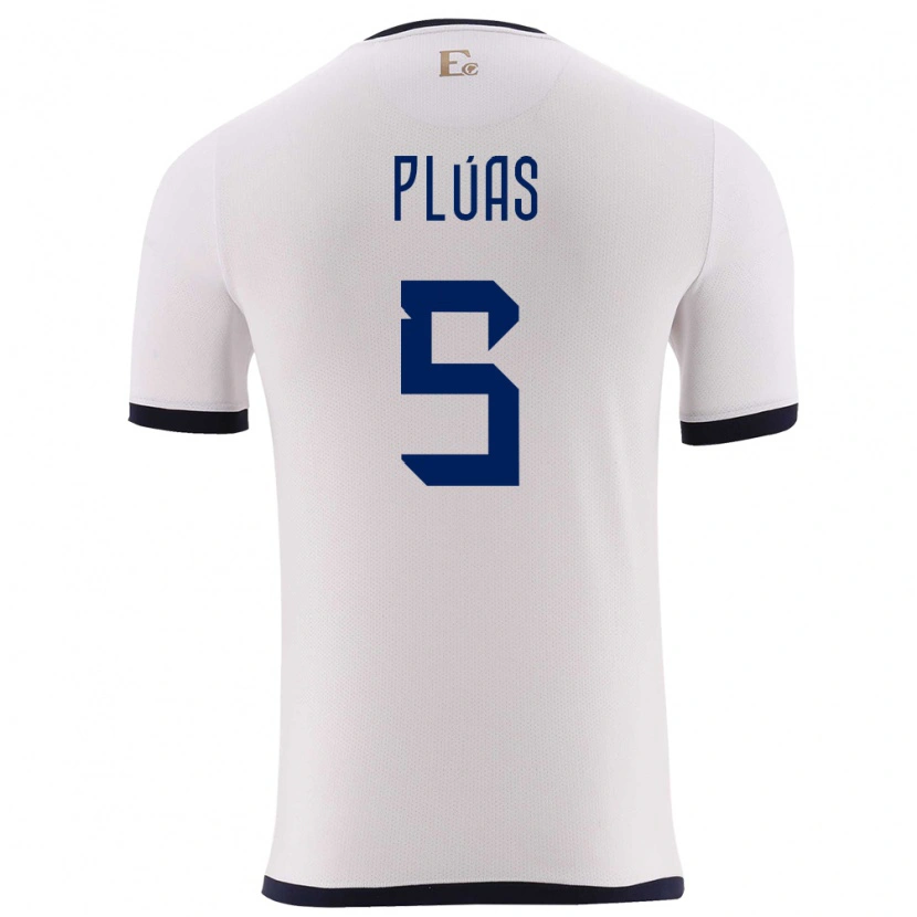 Danxen Hombre Camiseta Ecuador Erick Plúas #5 Blanco 2ª Equipación 24-26 La Camisa