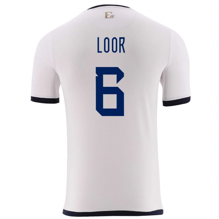 Danxen Hombre Camiseta Ecuador Layan Loor #6 Blanco 2ª Equipación 24-26 La Camisa