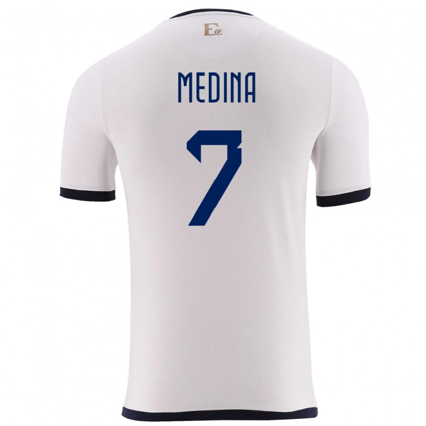 Danxen Hombre Camiseta Ecuador Yaimar Medina #7 Blanco 2ª Equipación 24-26 La Camisa