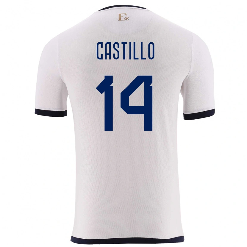Danxen Hombre Camiseta Ecuador Darío Castillo #14 Blanco 2ª Equipación 24-26 La Camisa