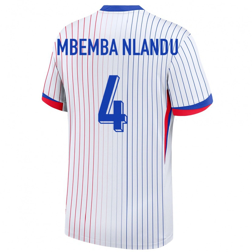 Danxen Hombre Camiseta Francia Emmanuel Mbemba Nlandu #4 Blanco 2ª Equipación 24-26 La Camisa
