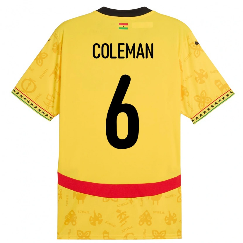 Danxen Hombre Camiseta Ghana Ellen Coleman #6 Amarillo 2ª Equipación 24-26 La Camisa