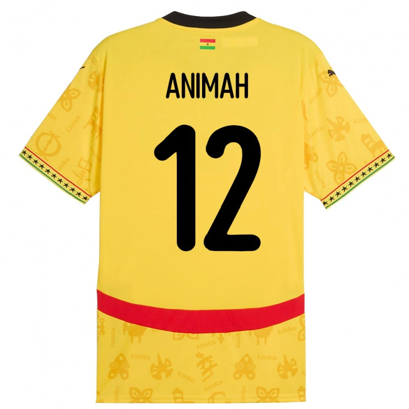Danxen Hombre Camiseta Ghana Grace Animah #12 Amarillo 2ª Equipación 24-26 La Camisa