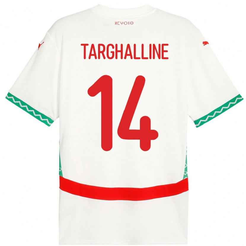 Danxen Hombre Camiseta Marruecos Oussama Targhalline #14 Blanco 2ª Equipación 24-26 La Camisa