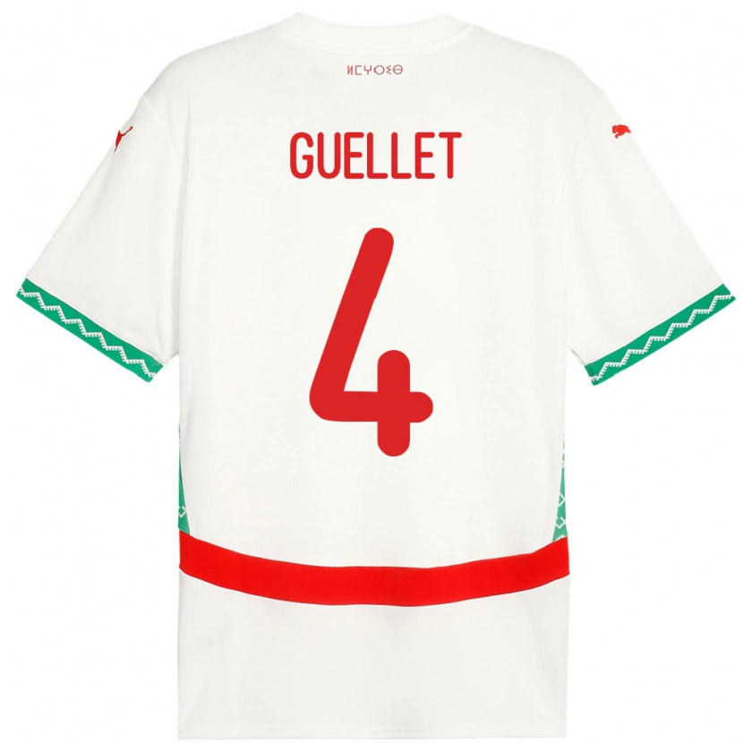 Danxen Hombre Camiseta Marruecos Shadi Guellet #4 Blanco 2ª Equipación 24-26 La Camisa