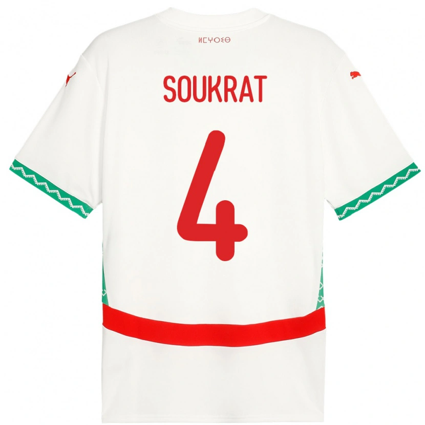 Danxen Hombre Camiseta Marruecos Bilal Soukrat #4 Blanco 2ª Equipación 24-26 La Camisa