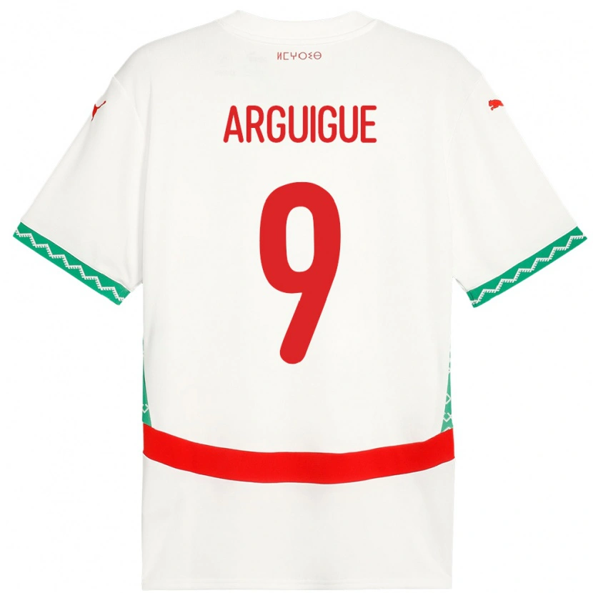 Danxen Hombre Camiseta Marruecos Ayman Arguigue #9 Blanco 2ª Equipación 24-26 La Camisa
