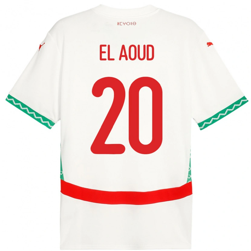 Danxen Hombre Camiseta Marruecos Ismail El Aoud #20 Blanco 2ª Equipación 24-26 La Camisa