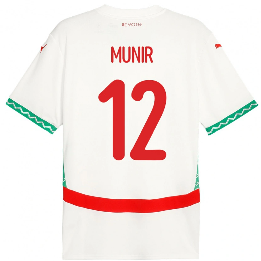 Danxen Hombre Camiseta Marruecos Munir #12 Blanco 2ª Equipación 24-26 La Camisa