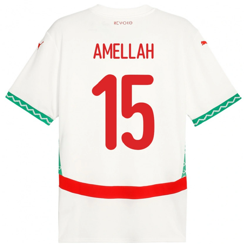 Danxen Hombre Camiseta Marruecos Selim Amellah #15 Blanco 2ª Equipación 24-26 La Camisa