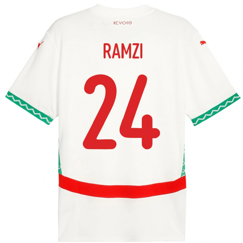 Danxen Hombre Camiseta Marruecos Achraf Ramzi #24 Blanco 2ª Equipación 24-26 La Camisa