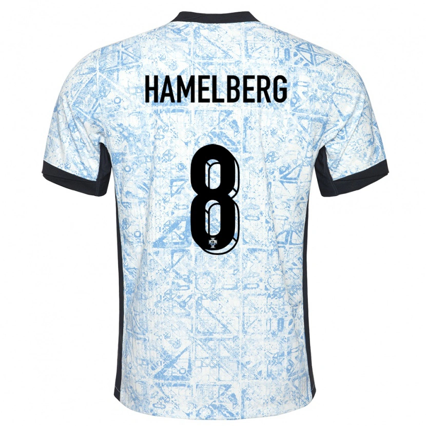 Danxen Hombre Camiseta Portugal Eric Hamelberg #8 Crema Azul 2ª Equipación 24-26 La Camisa