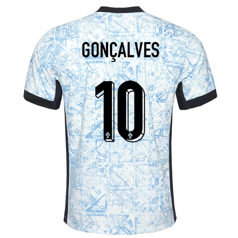 Danxen Hombre Camiseta Portugal Flávio Gonçalves #10 Crema Azul 2ª Equipación 24-26 La Camisa