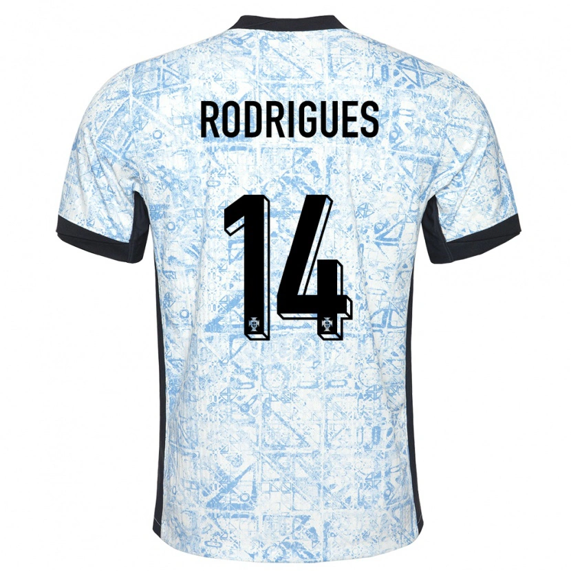 Danxen Hombre Camiseta Portugal Diego Rodrigues #14 Crema Azul 2ª Equipación 24-26 La Camisa