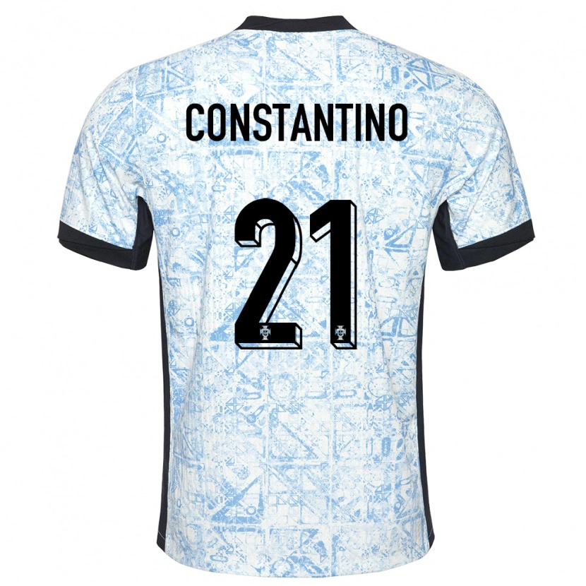 Danxen Hombre Camiseta Portugal Simão Constantino #21 Crema Azul 2ª Equipación 24-26 La Camisa