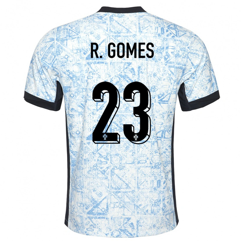 Danxen Hombre Camiseta Portugal Rodrigo Gomes #23 Crema Azul 2ª Equipación 24-26 La Camisa