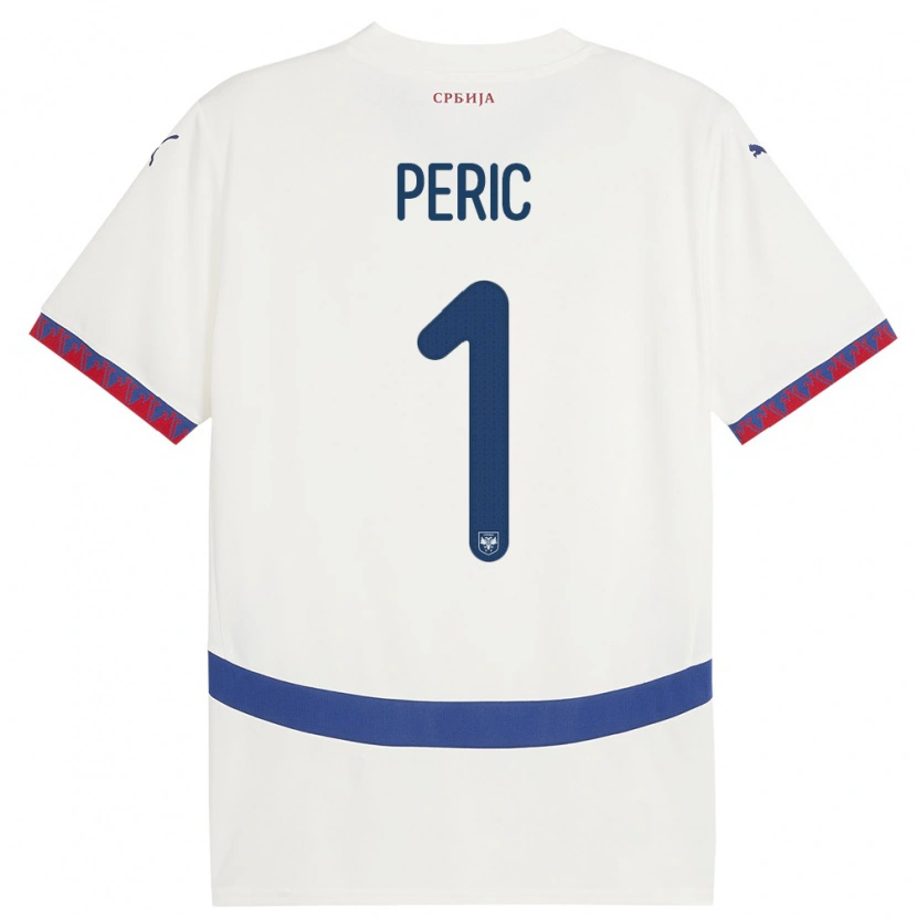 Danxen Hombre Camiseta Serbia Strahinja Peric #1 Blanco 2ª Equipación 24-26 La Camisa