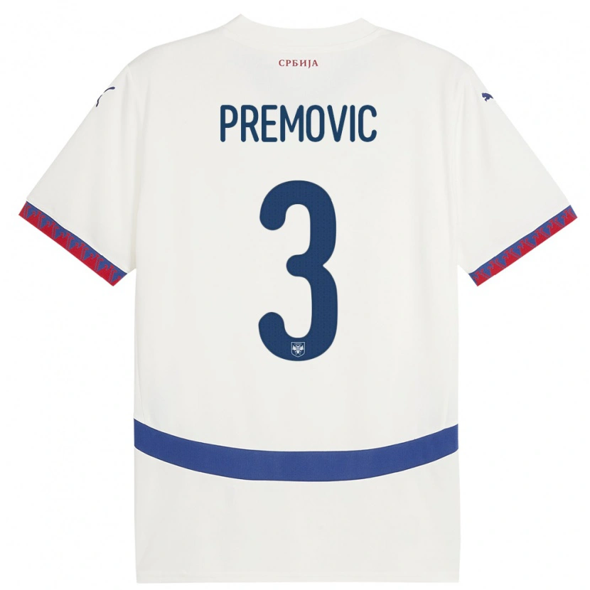 Danxen Hombre Camiseta Serbia Relja Premovic #3 Blanco 2ª Equipación 24-26 La Camisa