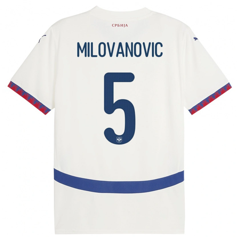 Danxen Hombre Camiseta Serbia Mateja Milovanovic #5 Blanco 2ª Equipación 24-26 La Camisa