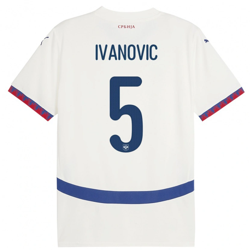 Danxen Hombre Camiseta Serbia Mijat Ivanovic #5 Blanco 2ª Equipación 24-26 La Camisa