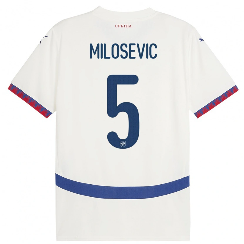 Danxen Hombre Camiseta Serbia Jovan Milosevic #5 Blanco 2ª Equipación 24-26 La Camisa