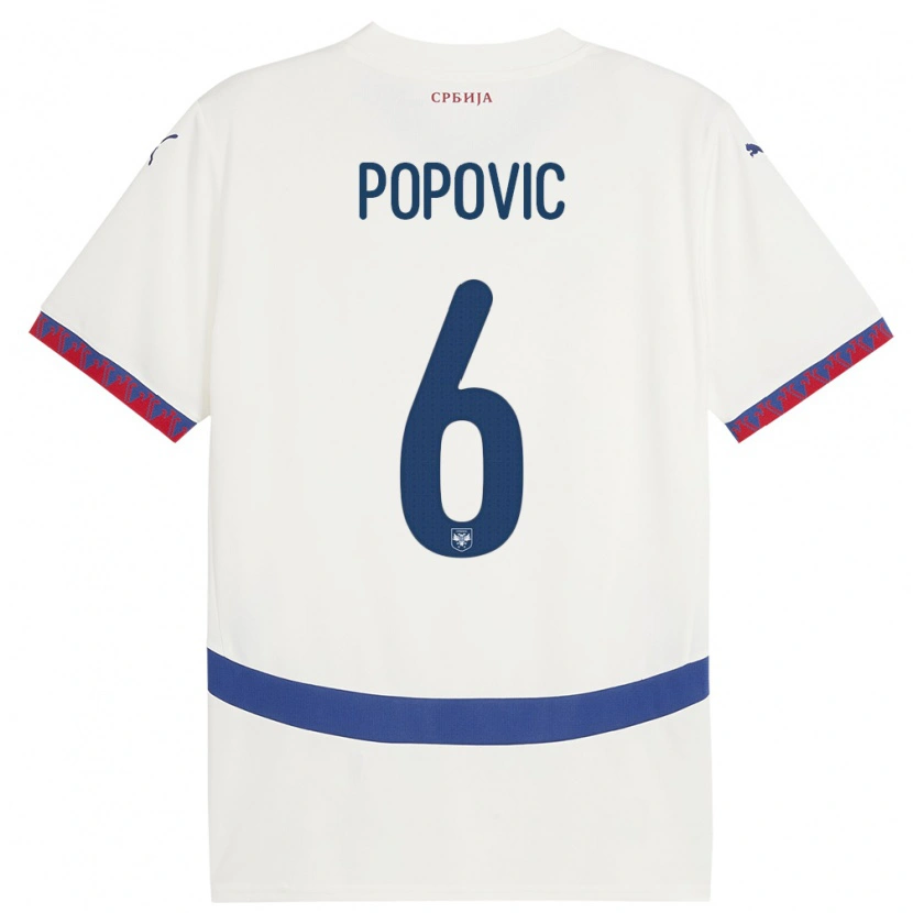Danxen Hombre Camiseta Serbia Andrej Popovic #6 Blanco 2ª Equipación 24-26 La Camisa
