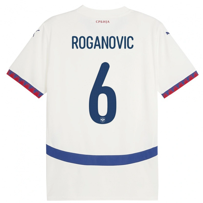 Danxen Hombre Camiseta Serbia Vuk Roganovic #6 Blanco 2ª Equipación 24-26 La Camisa
