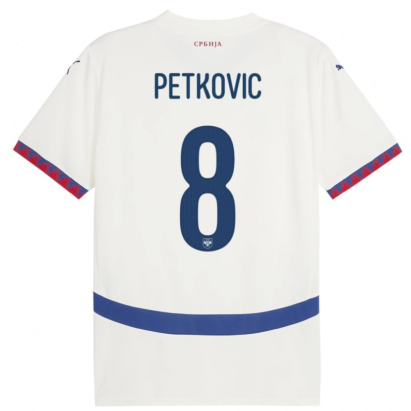 Danxen Hombre Camiseta Serbia Mihajlo Petkovic #8 Blanco 2ª Equipación 24-26 La Camisa