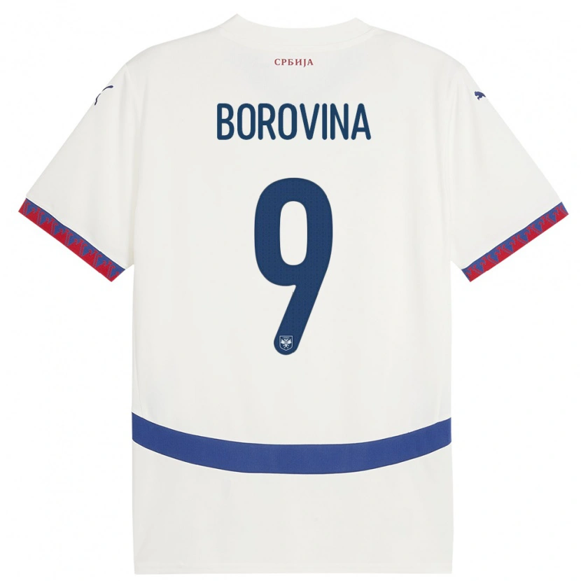 Danxen Hombre Camiseta Serbia Srdjan Borovina #9 Blanco 2ª Equipación 24-26 La Camisa