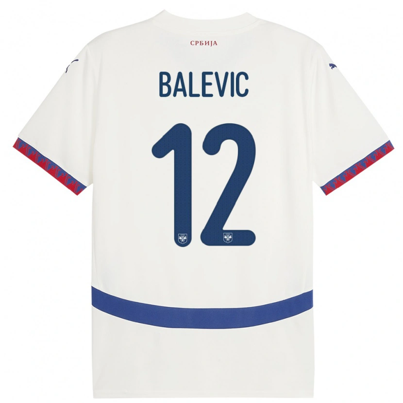 Danxen Hombre Camiseta Serbia Lazar Balevic #12 Blanco 2ª Equipación 24-26 La Camisa
